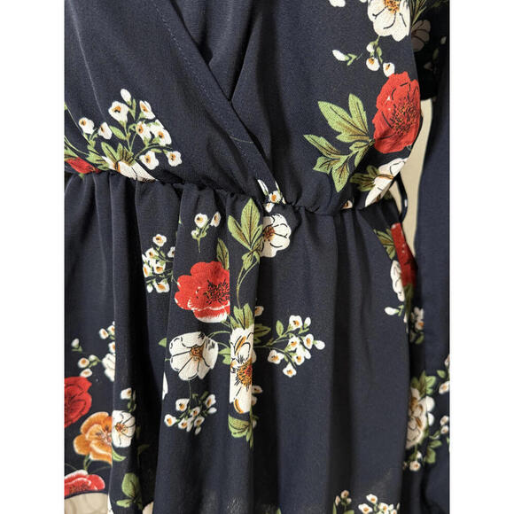 Black Floral Long Sleeve Lightweight Wrap Blouse By Shein Womens Medium - Picture 3 of 7